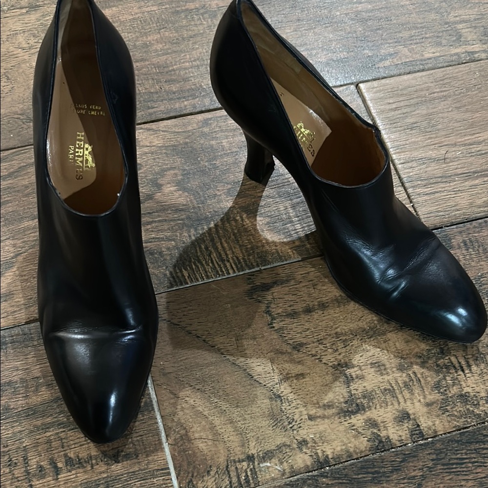 Hermes Black Leather Women's Shoes calfskin leather 8